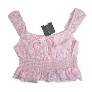 Lelis Baby Pink Floral Cap Sleeve Blouse Medium
